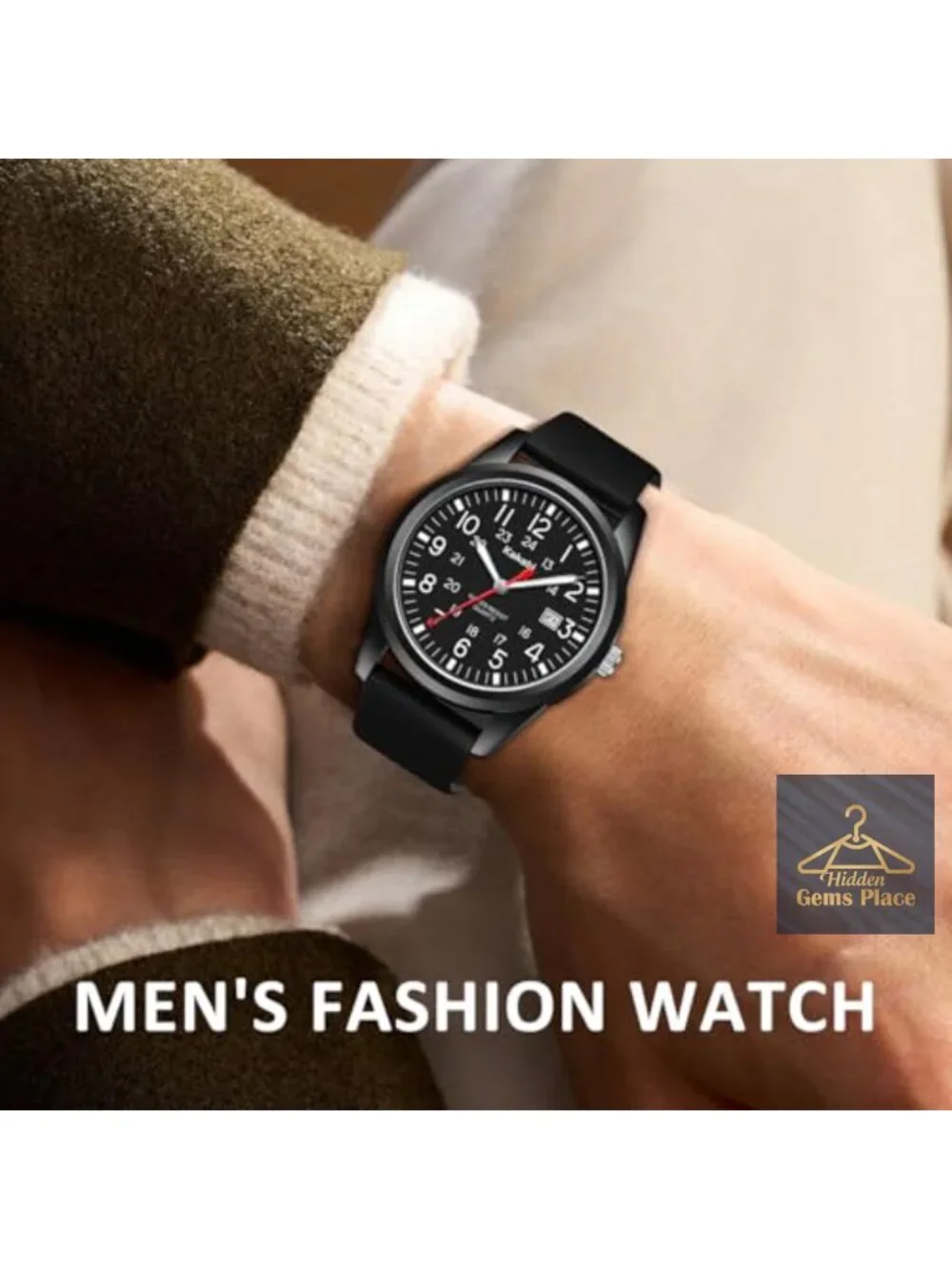 Men's Easy to Read Military Sport Analog Quartz Wristwatch with Silicone Strap,